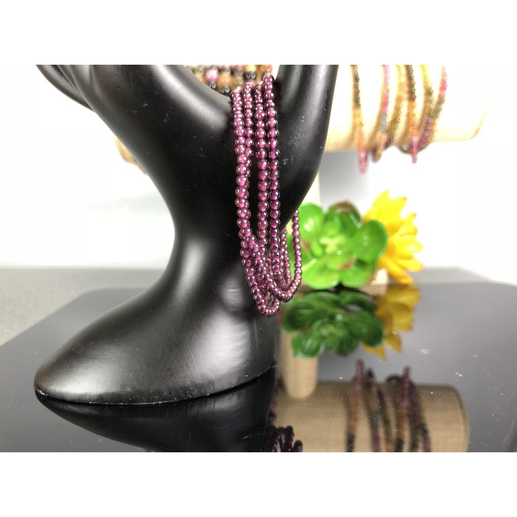 J0428B06★甜蜜水晶★天然圓珠子紫芽烏繞四圈3MM手鍊美容聖品。女人必備紅石榴手鍊四圈手鍊♡