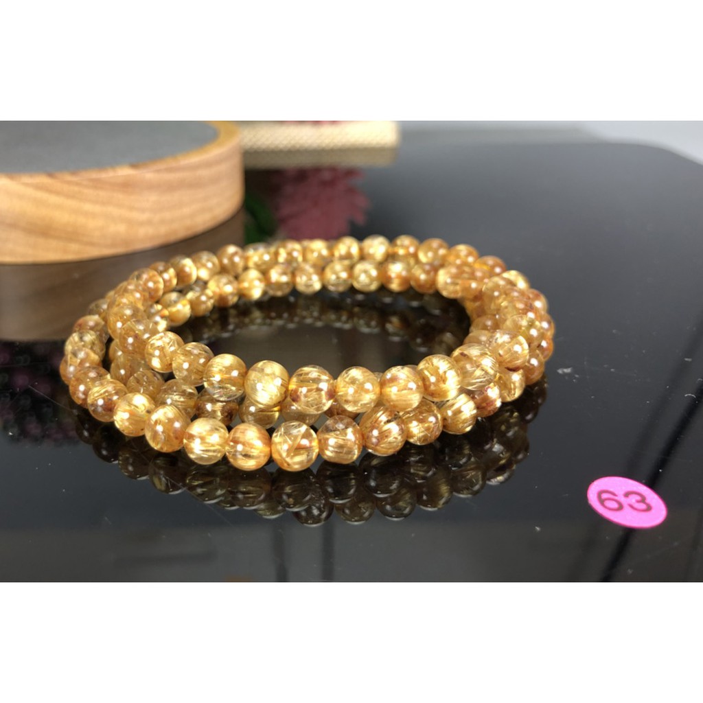 J0428B04-60~63★甜蜜水晶★天然黃金貓眼鈦晶繞三圈手鍊版絲清透細款女版手鍊㊣黑點為鈦晶絲生長點 能量更強:圖片 3