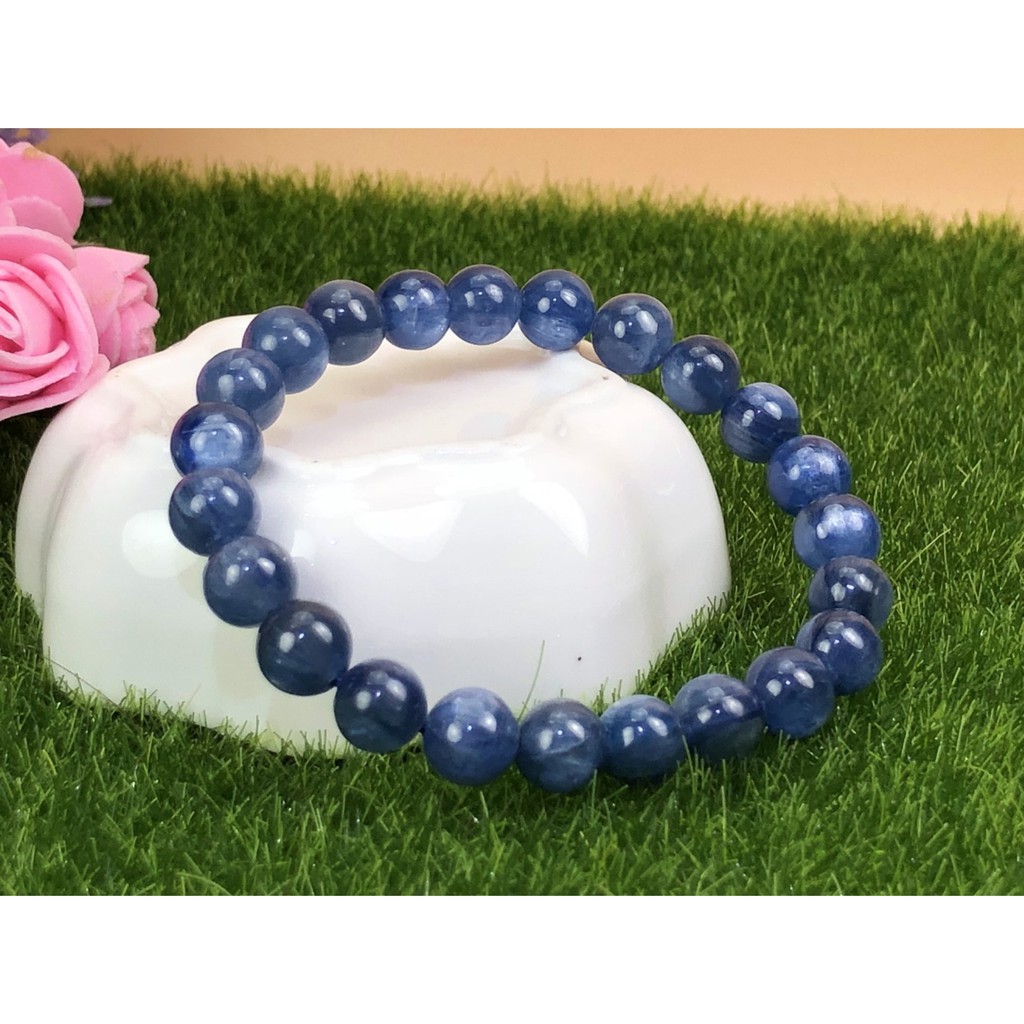 ♡J0416B04-A5 ♡藍晶石半寶石★甜蜜水晶★天然藍晶石手鍊9MM貓眼藍晶石手鍊 純天然的寶石 藍色螢光炫眼