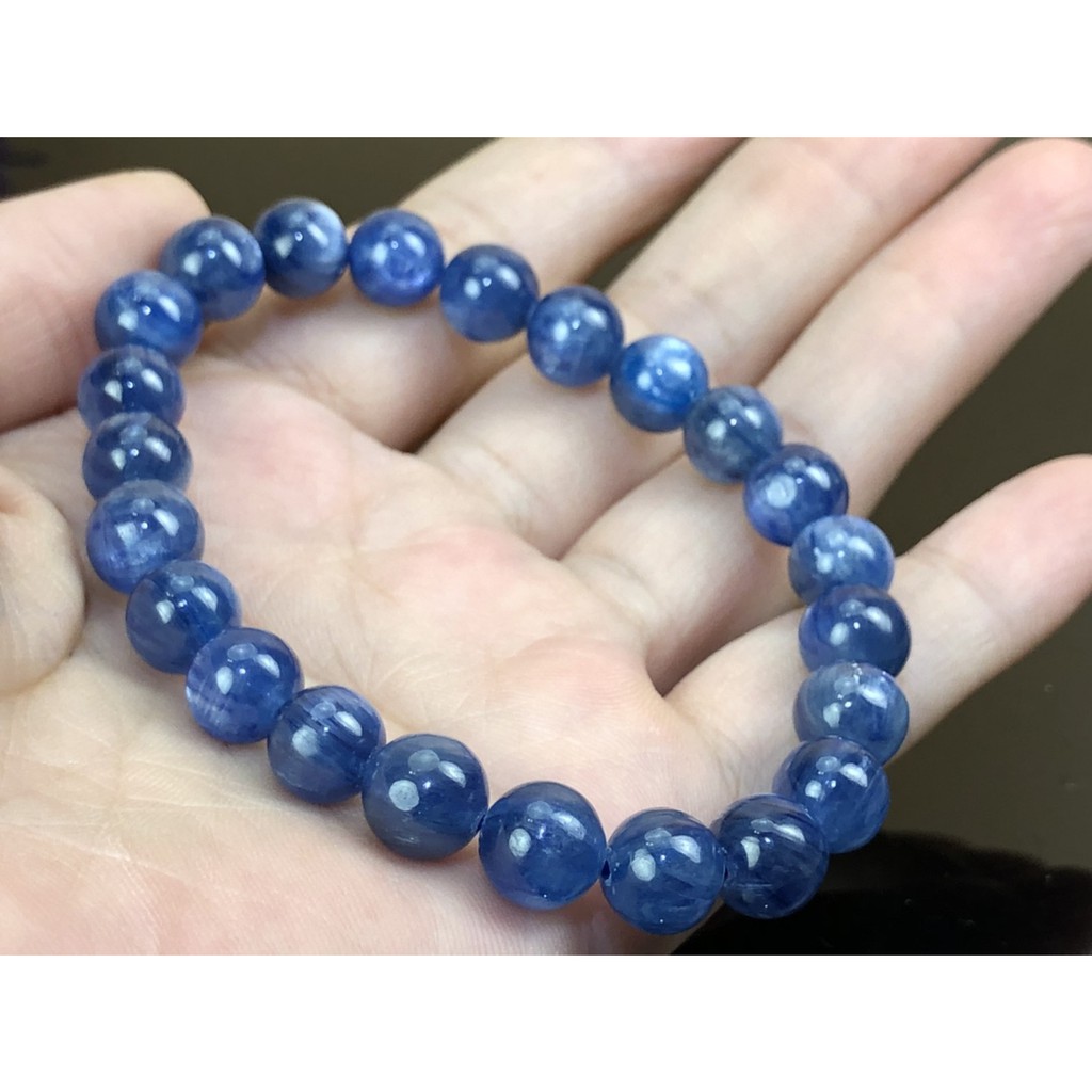 ♡J0416B04-A5 ♡藍晶石半寶石★甜蜜水晶★天然藍晶石手鍊9MM貓眼藍晶石手鍊 純天然的寶石 藍色螢光炫眼:圖片 7