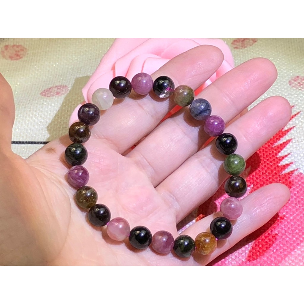J0408B02-AB25 甜蜜水晶 天然彩色亮麗碧璽手鍊 彩色電氣石 鮮艷 多彩 秀氣彩色碧璽 西瓜碧璽:圖片 3