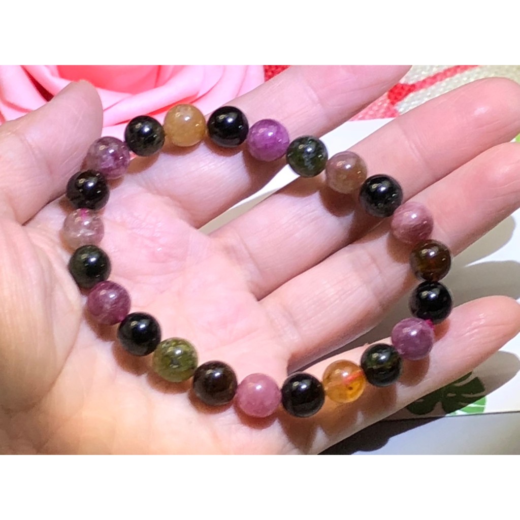 J0408B02-AB24 甜蜜水晶 天然彩色亮麗碧璽手鍊 彩色電氣石 鮮艷 多彩 秀氣彩色碧璽 西瓜碧璽