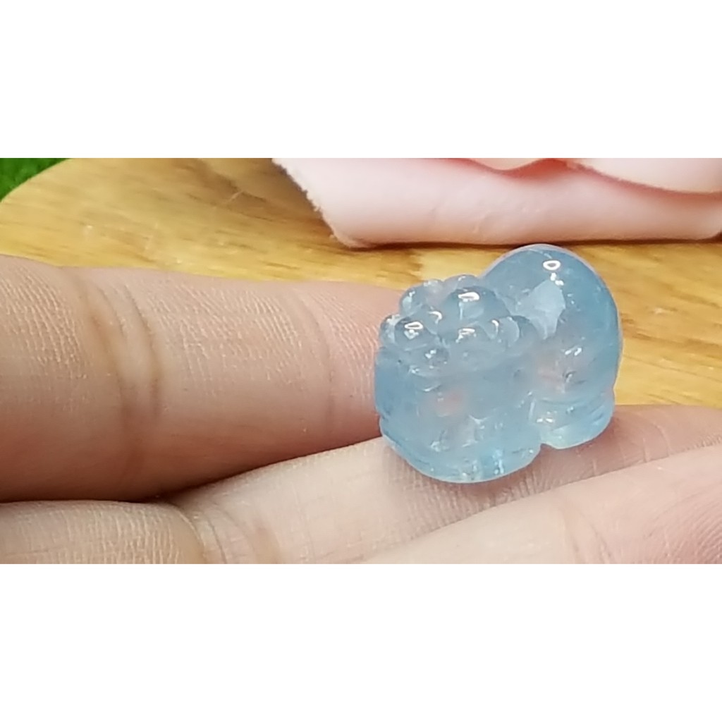 甜蜜水晶 J1103B06-13 天然晶透海水藍寶 貔貅 吊墜 擺件 綁成項鍊如最後一張圖片:圖片 3