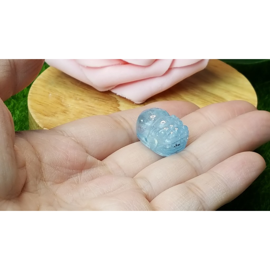 甜蜜水晶 J1103B06-20 天然晶透海水藍寶 貔貅 擺件 綁成項鍊如最後一張圖片