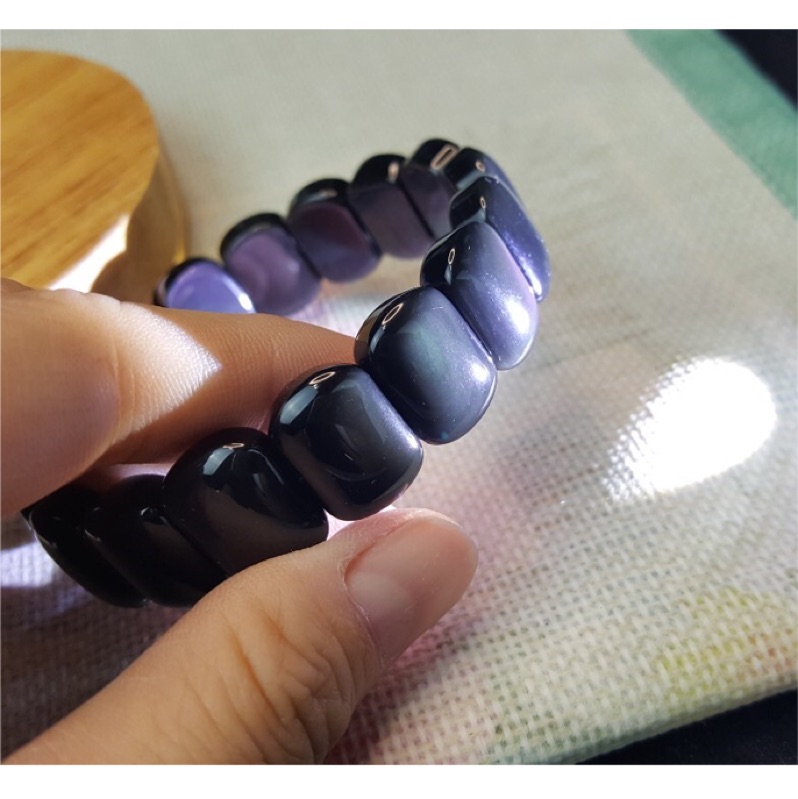 七月聖石黑曜石圓款女版手排J90331A02-2~6★甜蜜水晶★避邪擋煞天然彩色紫綠版黒曜石手排鍊 單品實拍 黑曜石手排