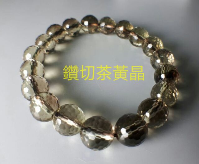 ♡0325A15♡天然茶黃晶 ★甜蜜水晶★鑽切茶黃晶10mm手鍊墨晶:圖片 3