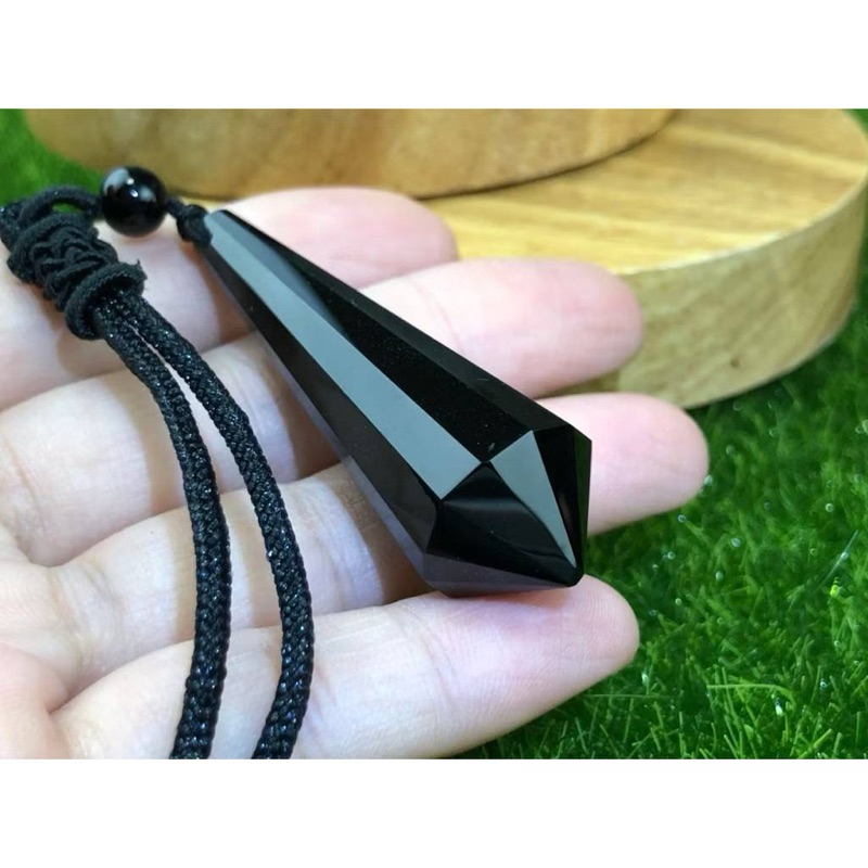 甜蜜水晶生活館 藍砂石 避邪擋煞 天然黒曜石 單尖黒曜石單尖靈擺能量項鍊 藍砂石單尖能量項鍊 大衛星 六芒星 六角星:圖片 3