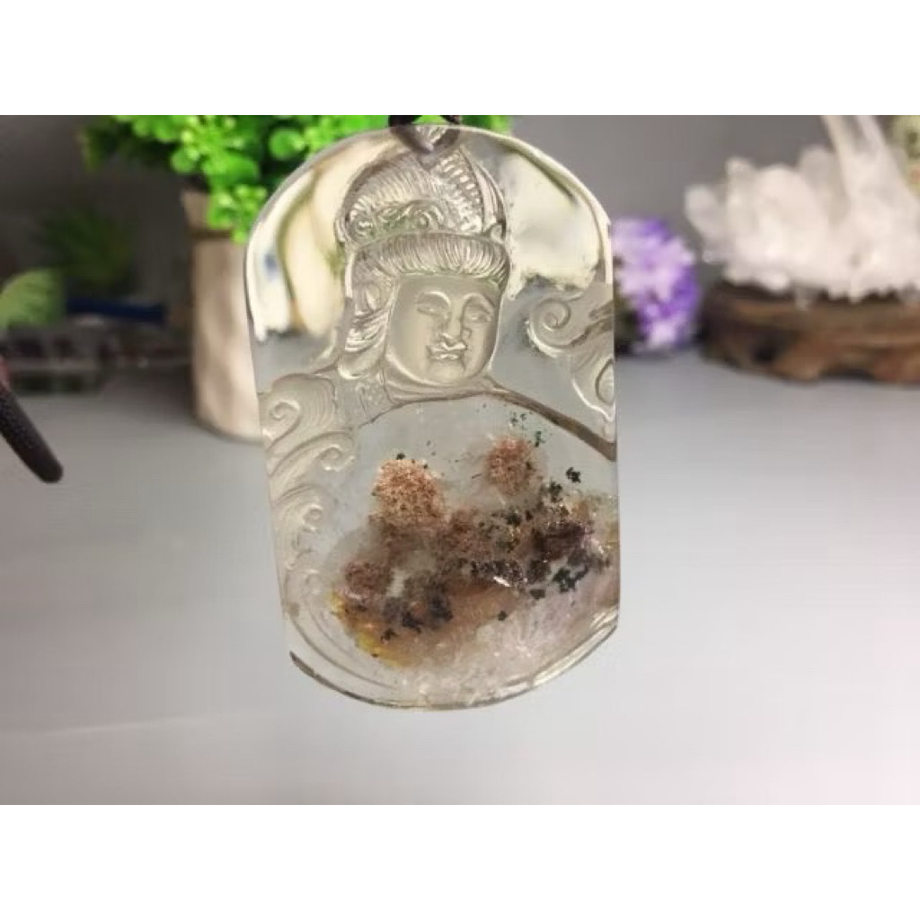 J0324B09-4甜蜜水晶 天然異象水晶 幽靈水晶 激光握件 商品如圖 僅此一件 菩薩幽靈水晶項鍊