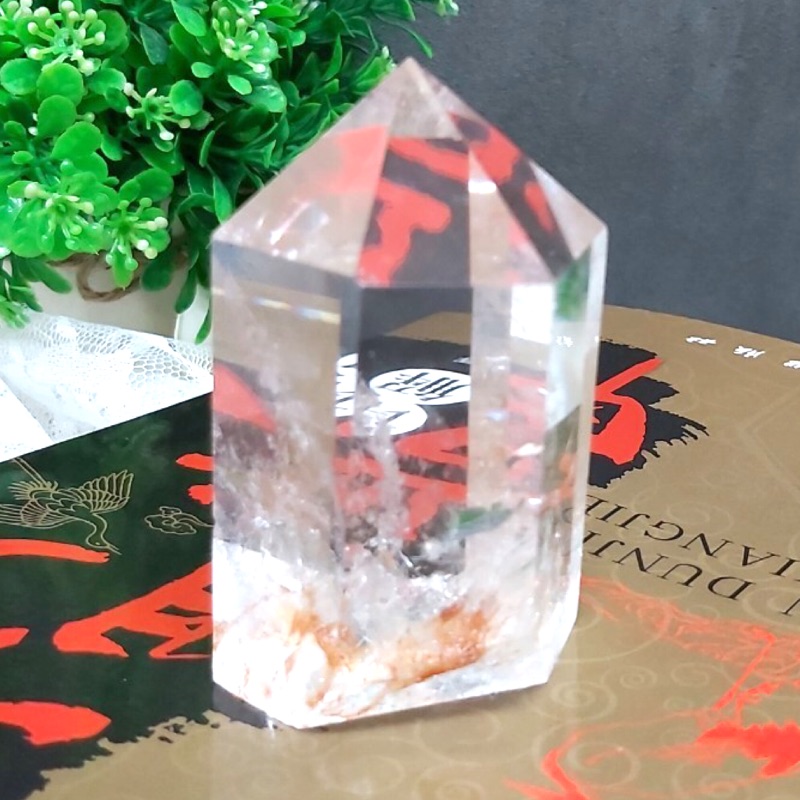 甜蜜水晶 K00101A5-2天然白水晶柱 紅兔毛共生 化解梁煞!寶貝 橫樑、壓樑等風水化煞 極品