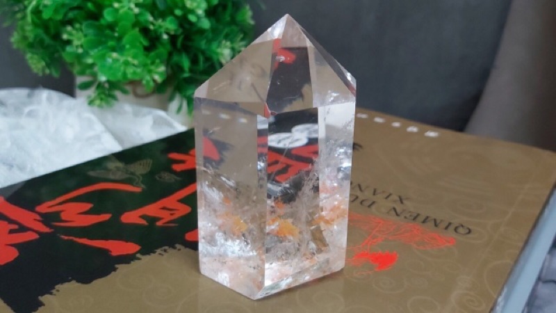 甜蜜水晶 K00101A5-2天然白水晶柱 紅兔毛共生 化解梁煞!寶貝 橫樑、壓樑等風水化煞 極品:圖片 2