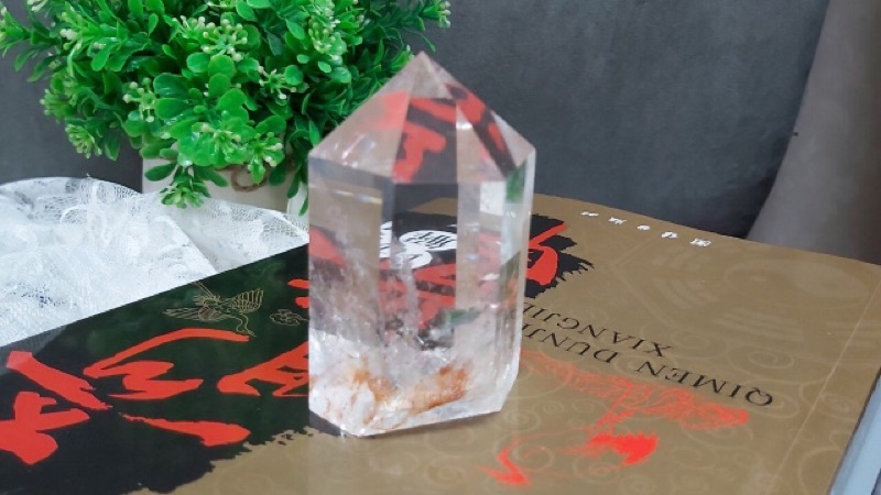甜蜜水晶 K00101A5-2天然白水晶柱 紅兔毛共生 化解梁煞!寶貝 橫樑、壓樑等風水化煞 極品:圖片 4