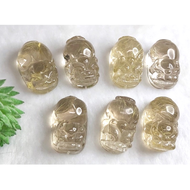 J90913A02-A21 甜蜜水晶 天然鈦晶貔貅 多細絲 絲清透亮眼鈦晶 貔貅吊墜 擺件