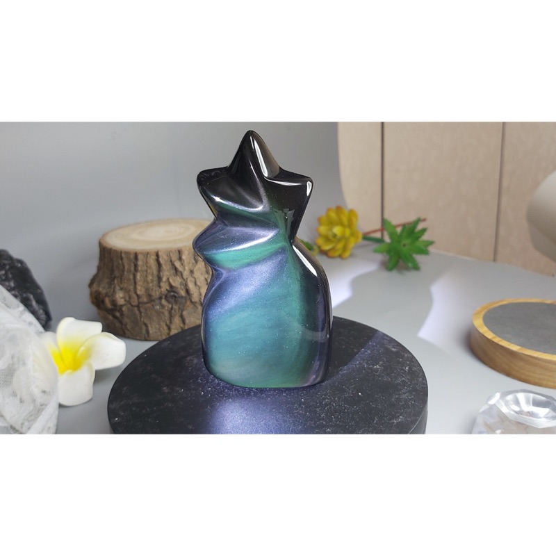 甜蜜水晶J00503A6-1天然彩色黑曜石 火形黑曜石擺件 商品如影片
