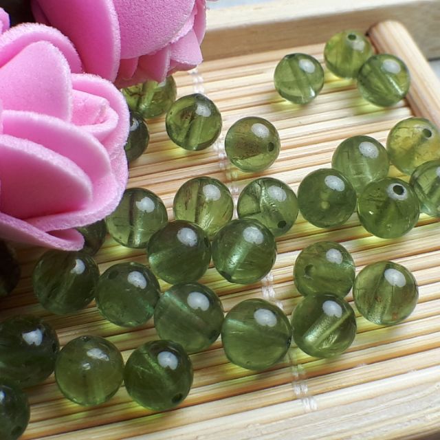 ♡J1105B06★甜蜜水晶★手作材料 天然綠磷輝石6mm&4mm散珠 純天然的橄欖色綠磷灰※貓眼綠磷灰
