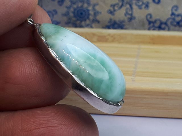 1101B02-7~8三大療癒石之拉利瑪★甜蜜水晶★海洋天然冰種拉琍瑪石水滴形吊墜+925銀框吊耳:圖片 3