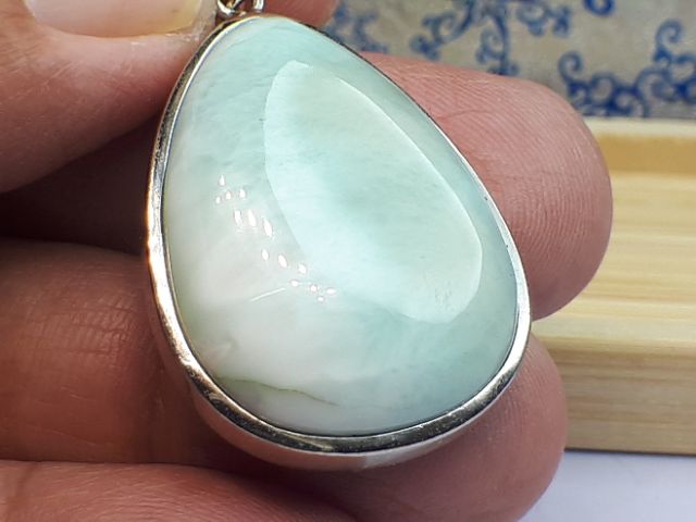 1101B02-7~8三大療癒石之拉利瑪★甜蜜水晶★海洋天然冰種拉琍瑪石水滴形吊墜+925銀框吊耳:圖片 6