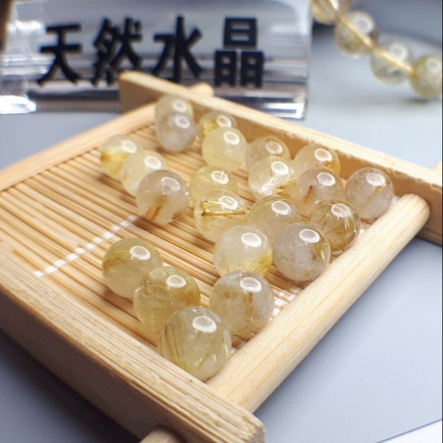 J0302B01-W2★甜蜜水晶二館★手作材料 天然鈦晶♀多絲細絲寬絲版絲黃金絲亮眼鈦晶8.1~8.9mm散珠㊣