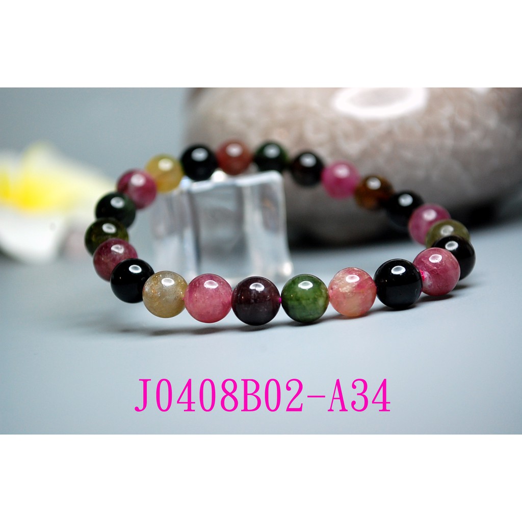 J0408B02-AB33~39💐甜蜜水晶二館💐天然碧璽8.5mm手鍊 電氣石鮮艷多彩秀氣彩色碧璽西瓜碧璽:圖片 2