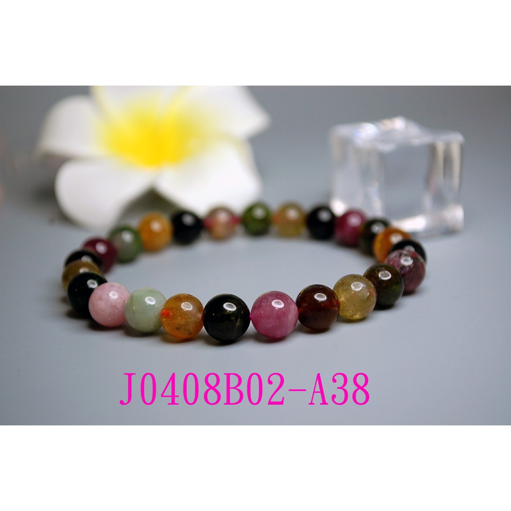 J0408B02-AB33~39💐甜蜜水晶二館💐天然碧璽8.5mm手鍊 電氣石鮮艷多彩秀氣彩色碧璽西瓜碧璽:圖片 6