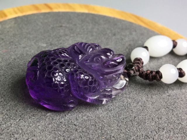 0325A05甜蜜水晶二館 天然紫水晶貔貅 商品如圖 貔貅項鍊 擺件 實品拍照 現貨:圖片 2