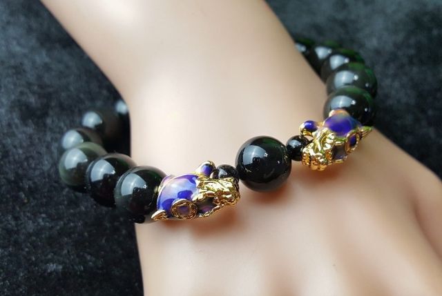 七月聖石♡甜蜜水晶二館♡避邪擋煞 天然彩色黒曜石手鍊 ※12mm※10mm※8mm手珠彩色黑曜石帶眼哦※0903W01※:圖片 6