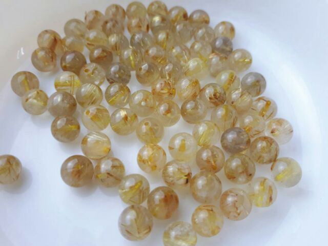 ♡甜蜜創意水晶♡手作材料~天然版絲鈦晶7mm散珠。黃金絲♡數量有限售完止♡:圖片 2