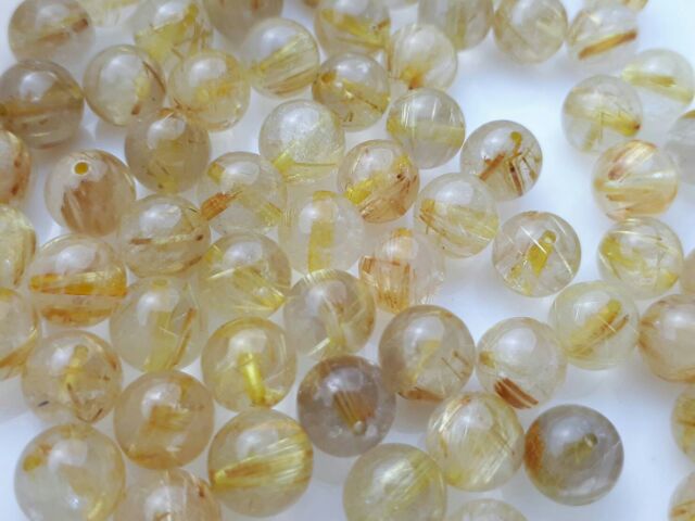 ♡甜蜜創意水晶♡手作材料~天然版絲鈦晶7mm散珠。黃金絲♡數量有限售完止♡:圖片 3