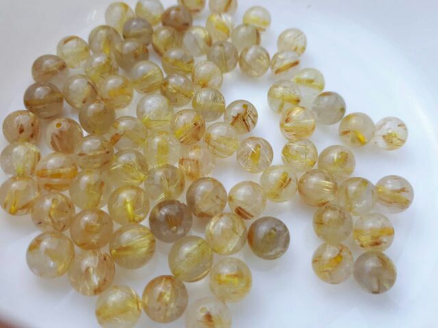 ♡甜蜜創意水晶♡手作材料~天然版絲鈦晶7mm散珠。黃金絲♡數量有限售完止♡:圖片 6