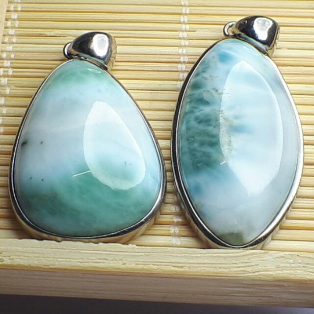 1101B02-19~20♡三大療癒石之拉利瑪♡甜蜜水晶二館♡海洋天然冰種拉琍瑪石水滴形吊墜+925銀框吊耳